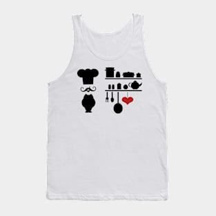 Chef silhouette with kitchen elements Tank Top